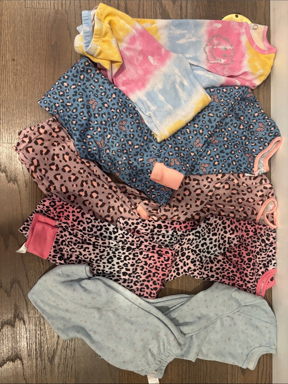 Kids Tie-Dye & Leopard Print Pajama Set - Multicolor